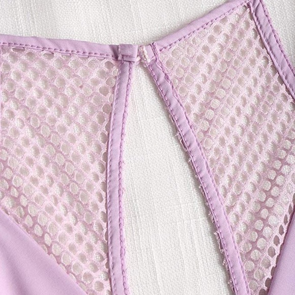 Lilac Open Back Perforated Lattice Frilled Dress - Picture 5 of 5